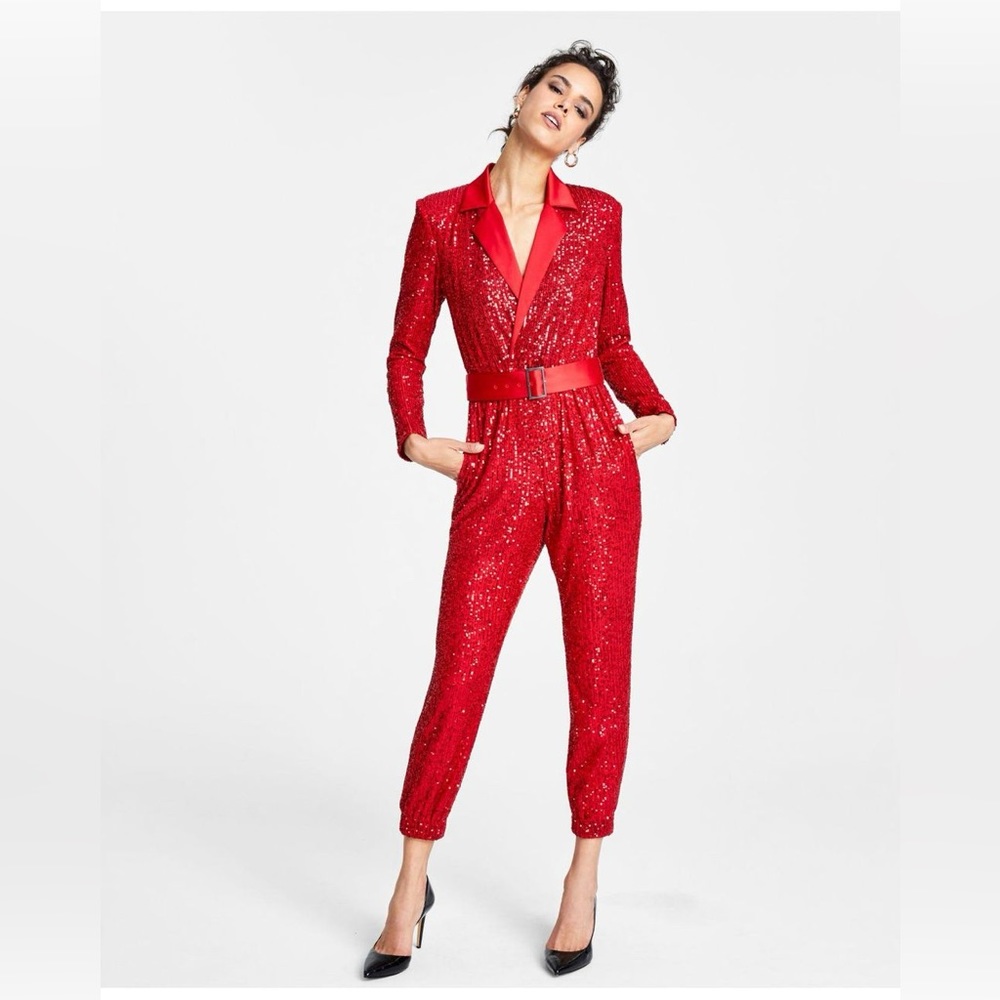 INC sequin jumpsuit red